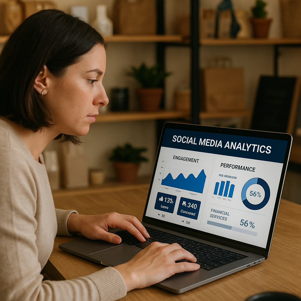 A small business owner analyzing social media anal